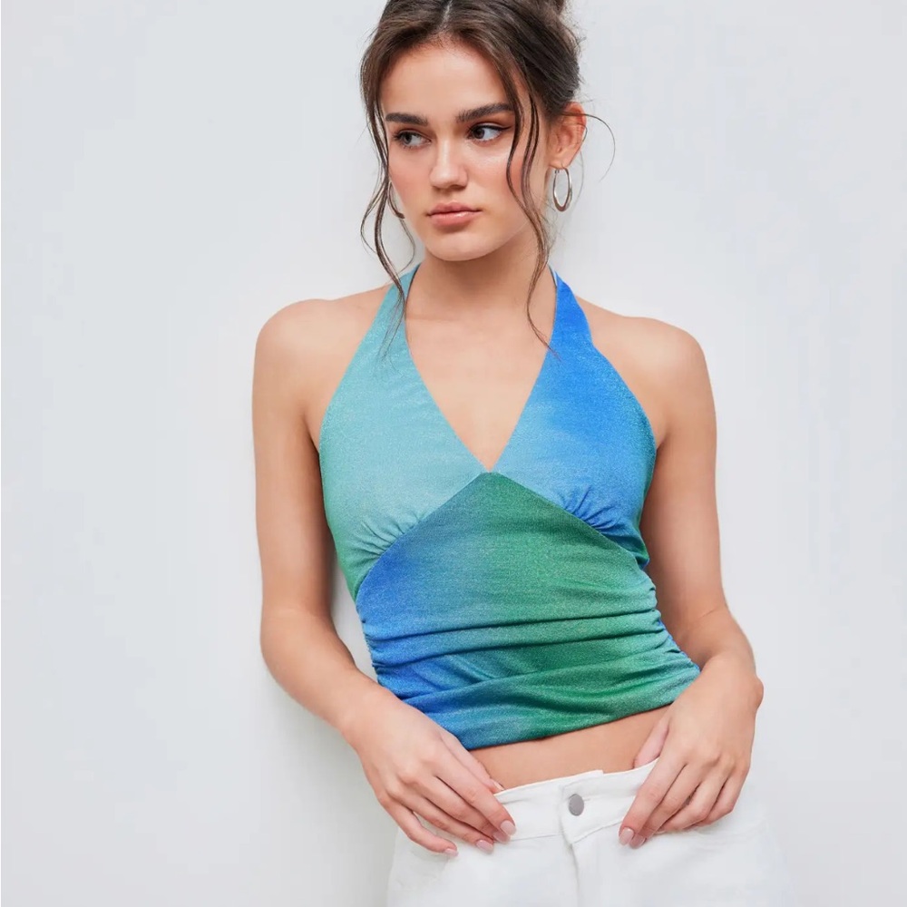 Blue and Green Sparkle Halter Top